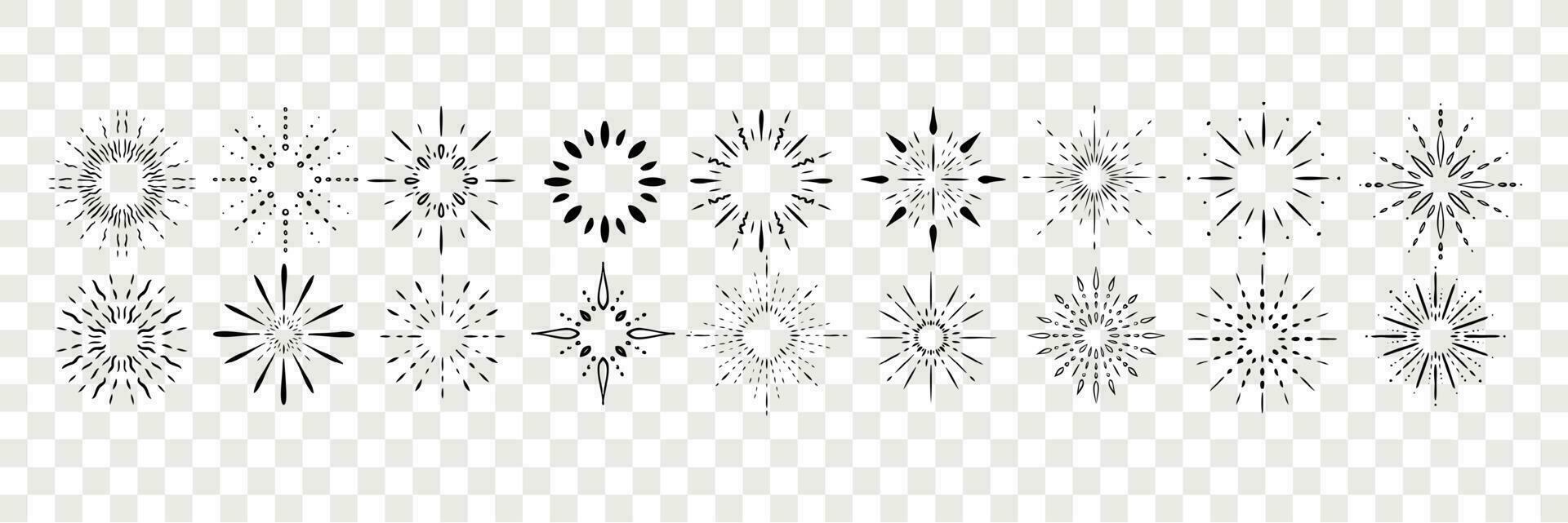 Hand drawn glows, rays set collection vector