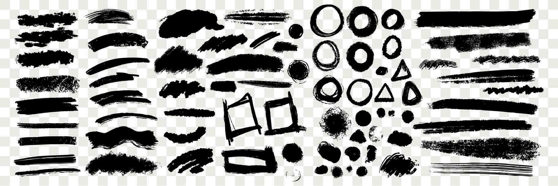 Brush hand drawn scribbles underlines, circles set collection vector
