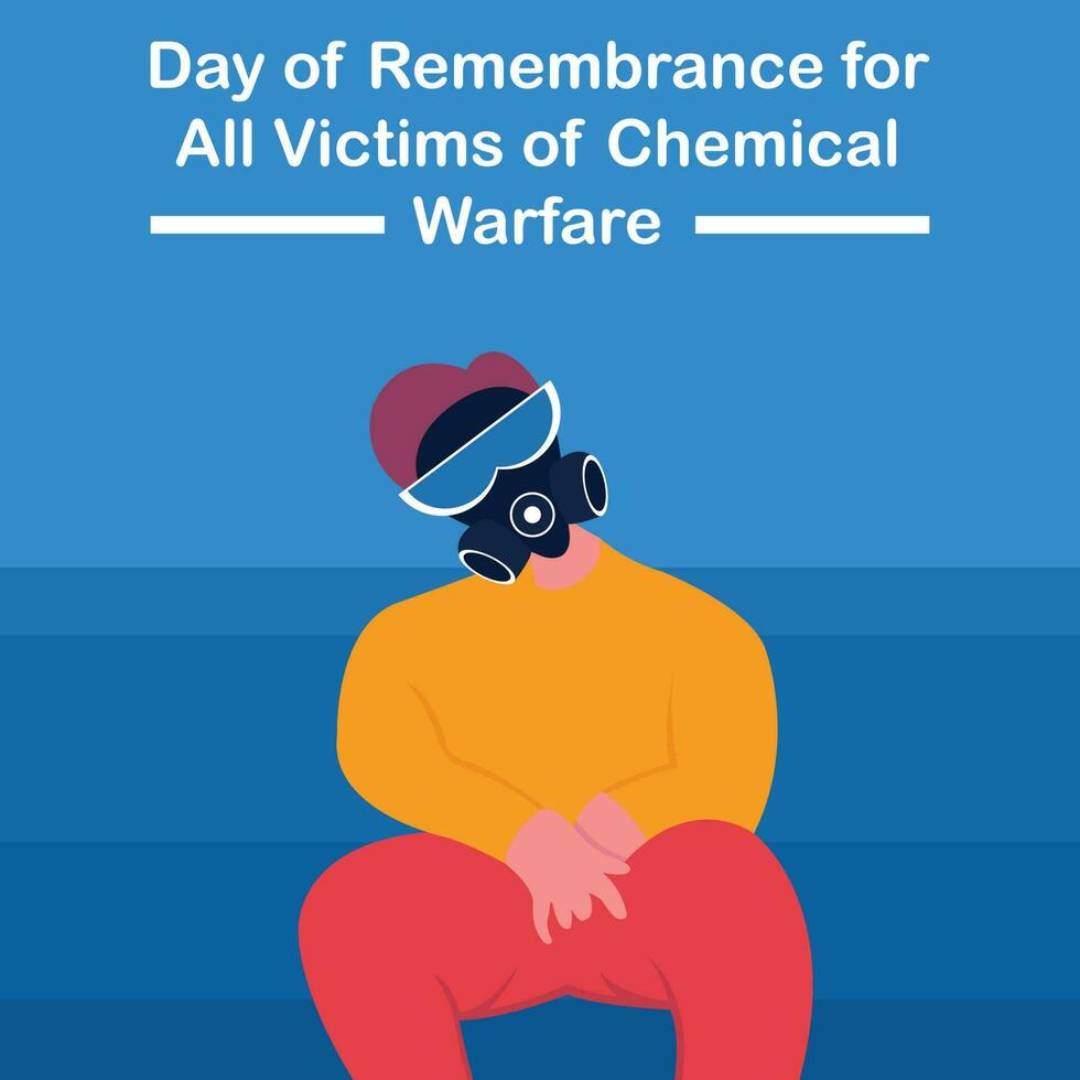 illustration vector graphic of a person wearing a gas mask is sitting limp helplessly, perfect for internationald ay, victims of chemical warfare, celebrate, greeting card, etc.