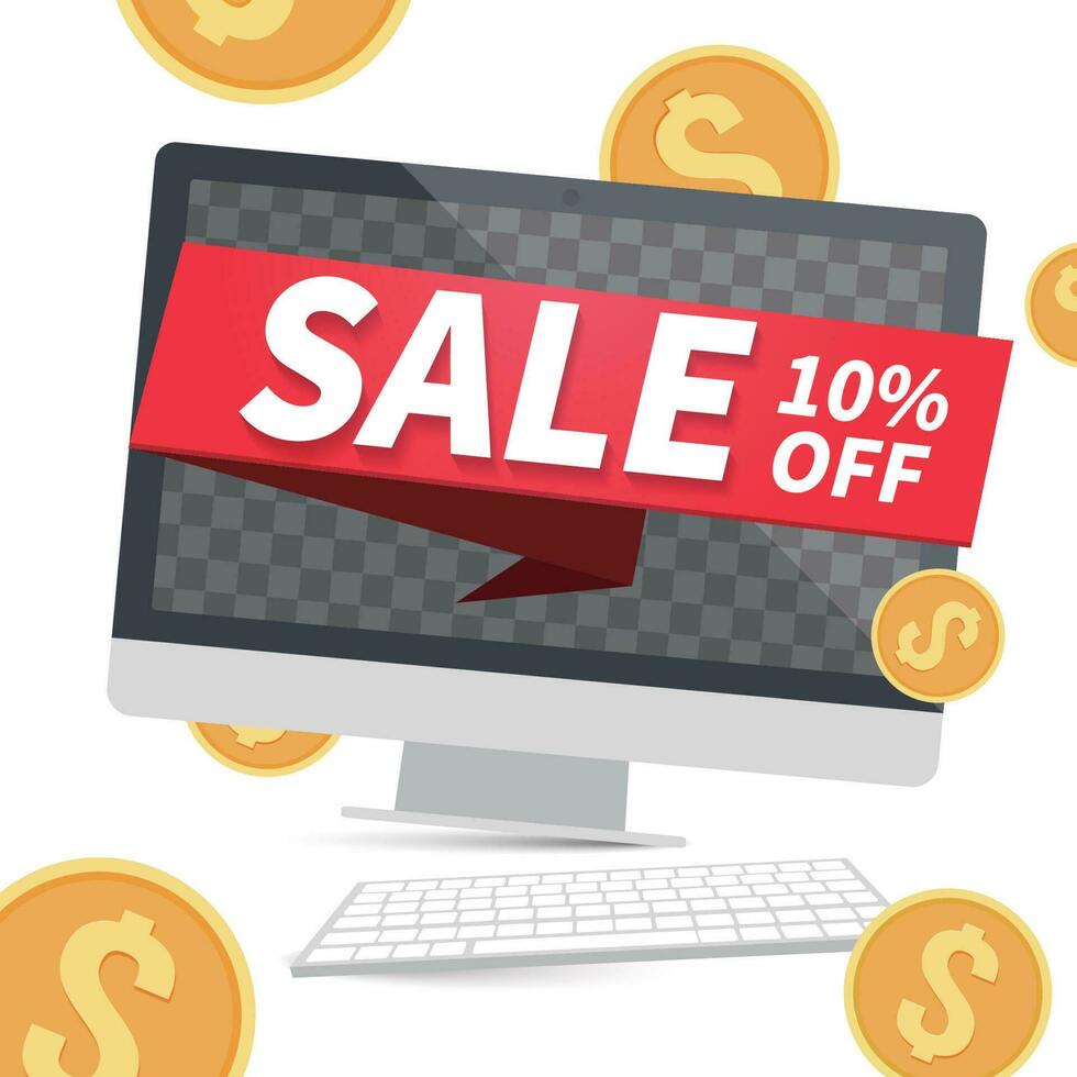 Computer mockup.Flash sale and money .special offer promotion concept design with pc vector