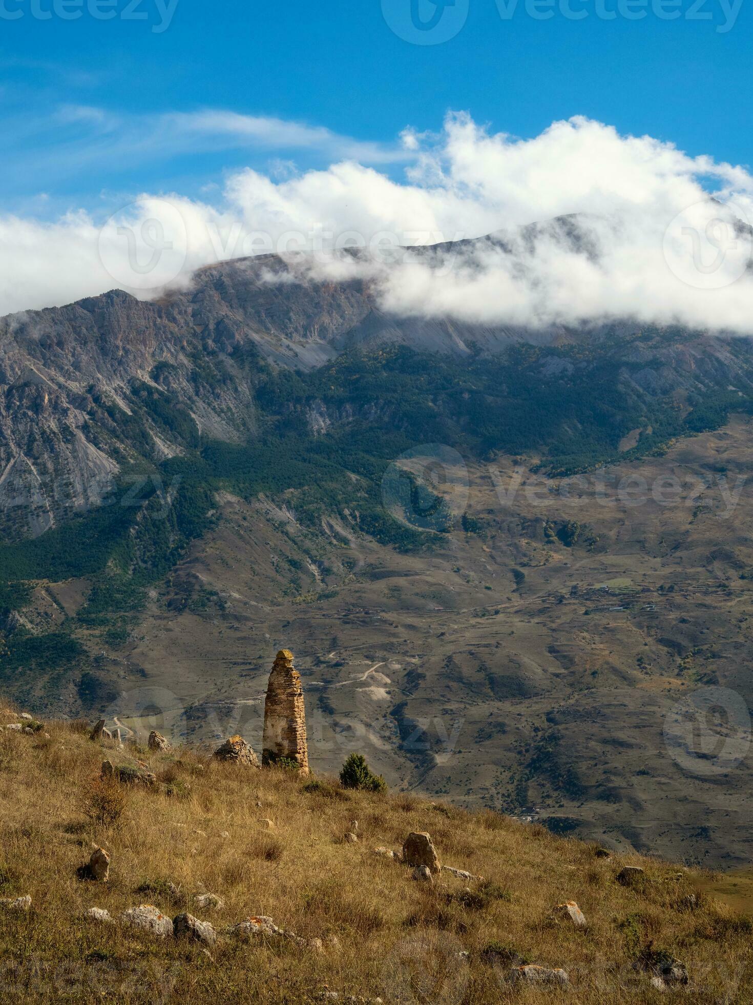 Old stone tomb, a crypt on the top of a mountain. Tombstones made of
