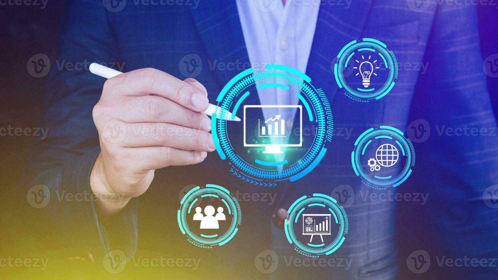 Hand touching the sign of Digital marketing internet advertising and sales increase business technology concept, online marketing, Ebusiness, Ecommerce, Big data analytics and Business online. photo