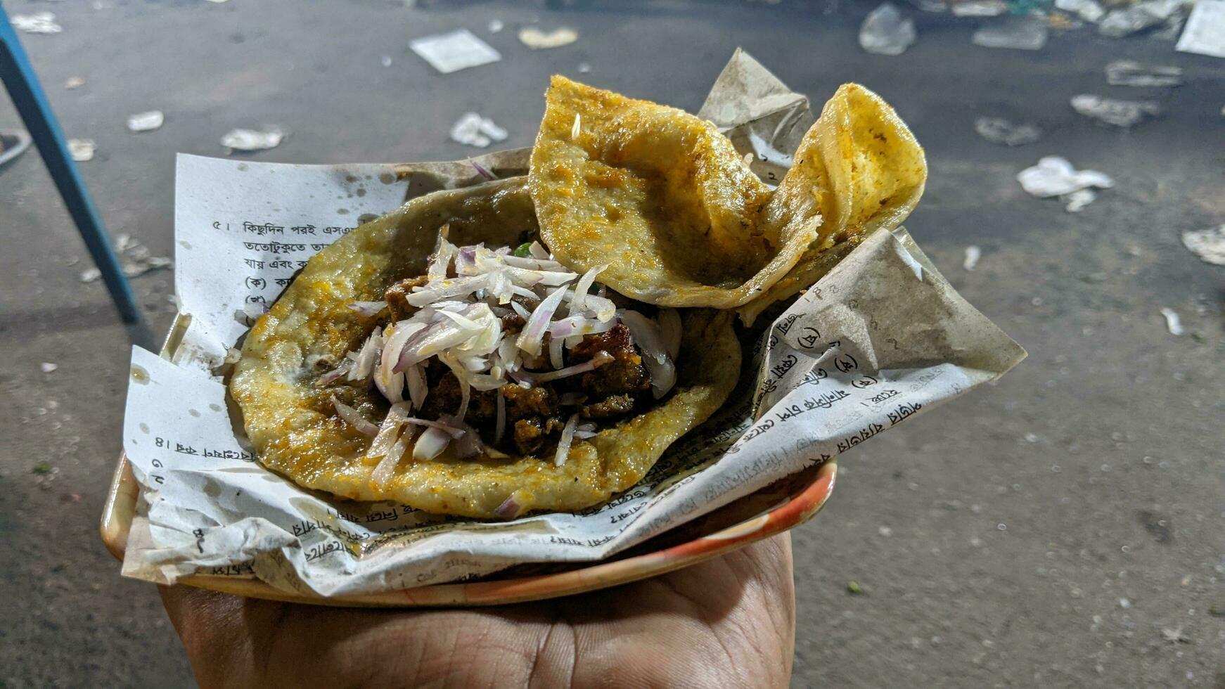 Shish Kebab or beef seekh boti isolated. street food on blur background upper view photo