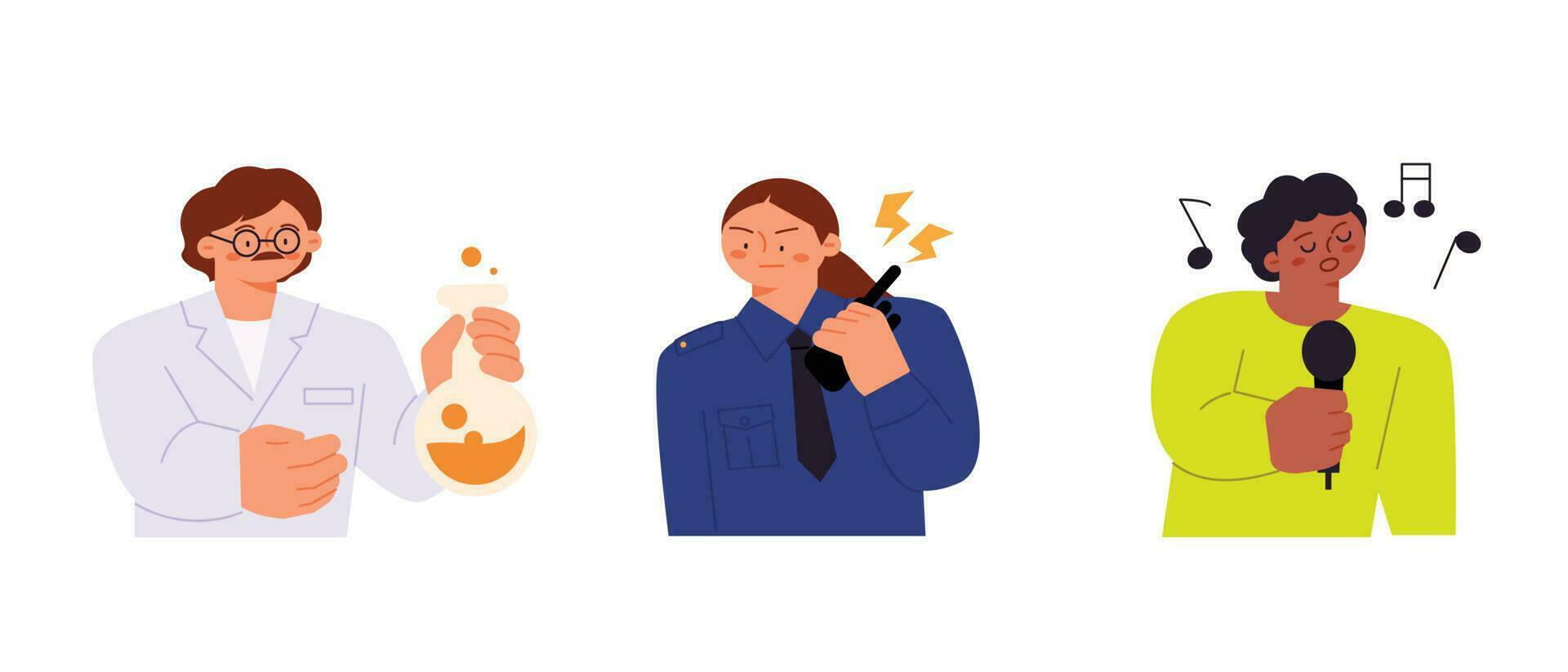 Labor Day. people who are working. Scientist, cop, singer. vector