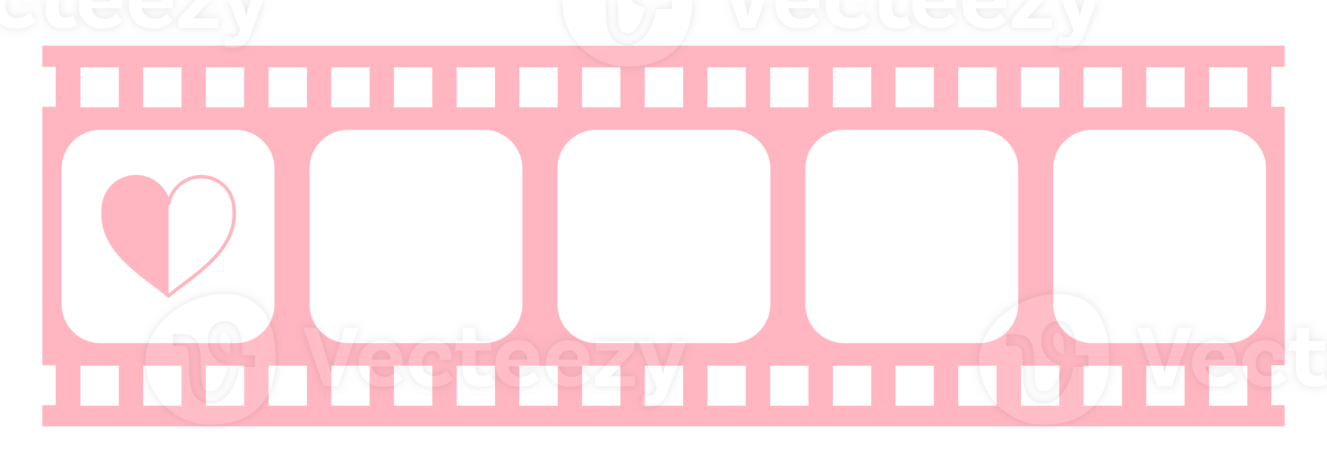 Heart Shape in the Filmstrip Silhouette, Movie Sign for Romantic or Romance or Valentine Series, Love or Like Rating Level Icon Symbol for Romanticism Movie Story. Rating 0,5. Format PNG
