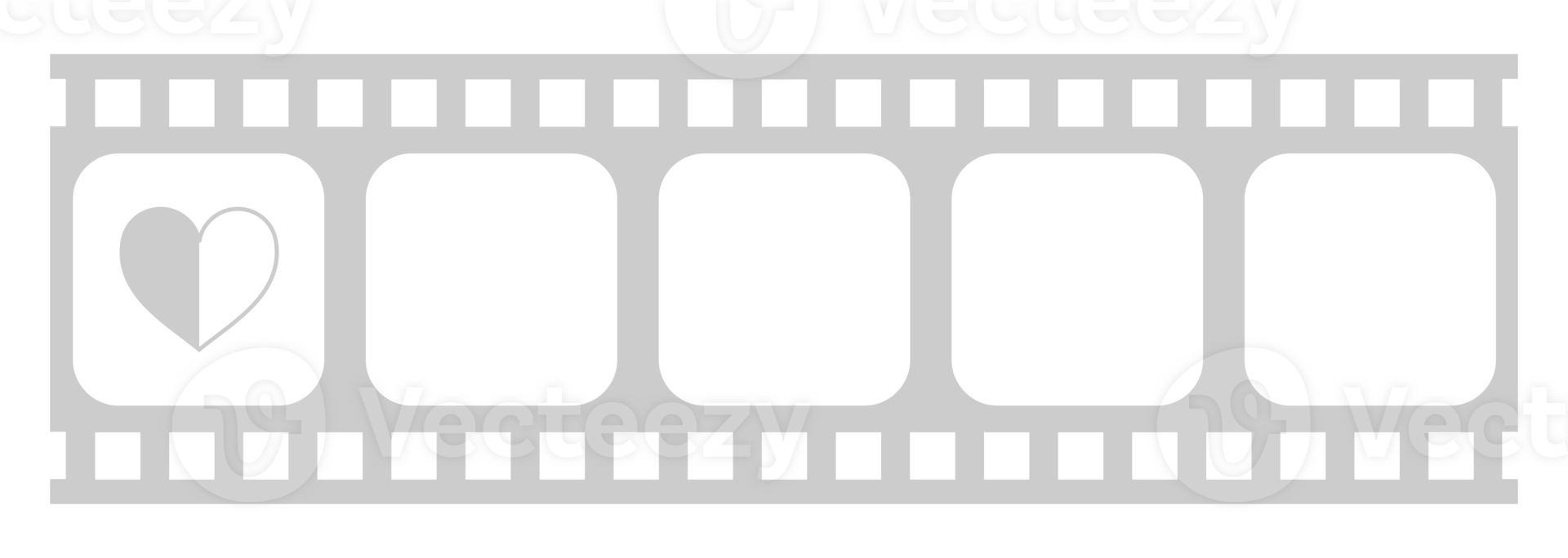 Heart Shape in the Filmstrip Silhouette, Movie Sign for Romantic or Romance or Valentine Series, Love or Like Rating Level Icon Symbol for Romanticism Movie Story. Rating 0,5. Format PNG