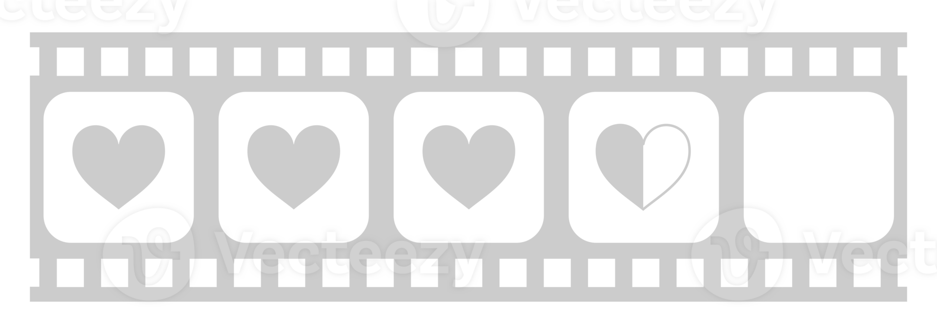Heart Shape in the Filmstrip Silhouette, Movie Sign for Romantic or Romance or Valentine Series, Love or Like Rating Level Icon Symbol for Romanticism Movie Story. Rating 3,5. Format PNG