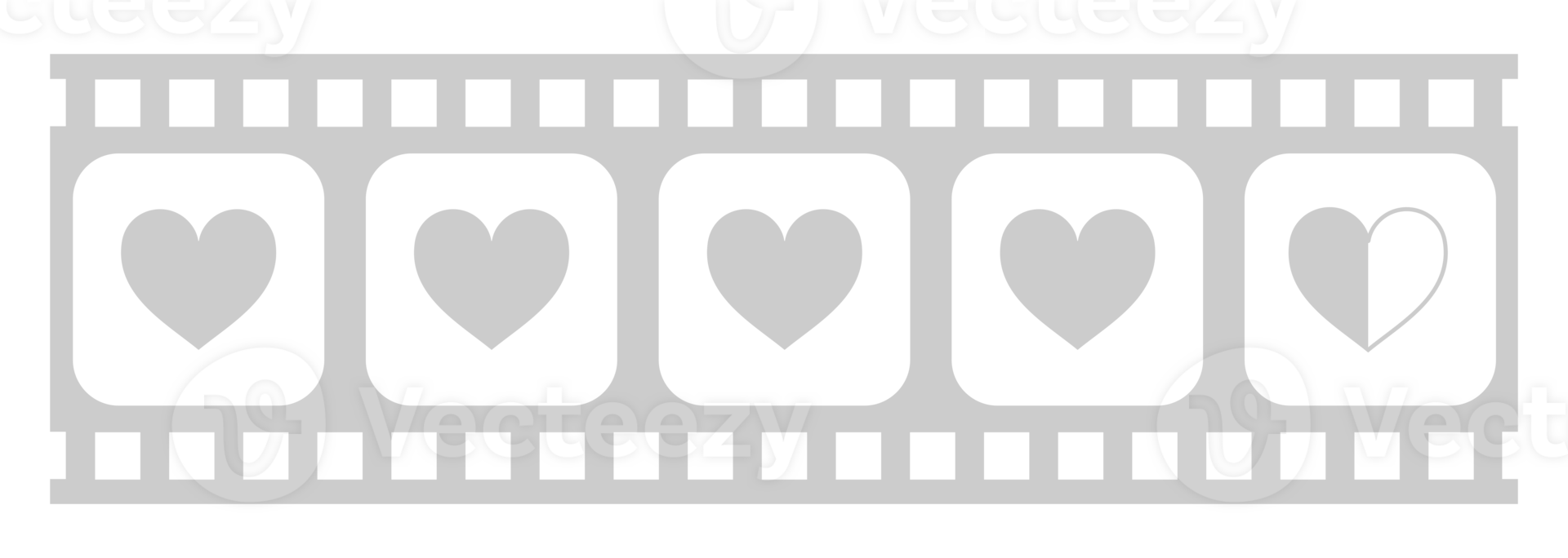 Heart Shape in the Filmstrip Silhouette, Movie Sign for Romantic or Romance or Valentine Series, Love or Like Rating Level Icon Symbol for Romanticism Movie Story. Rating 4,5. Format PNG