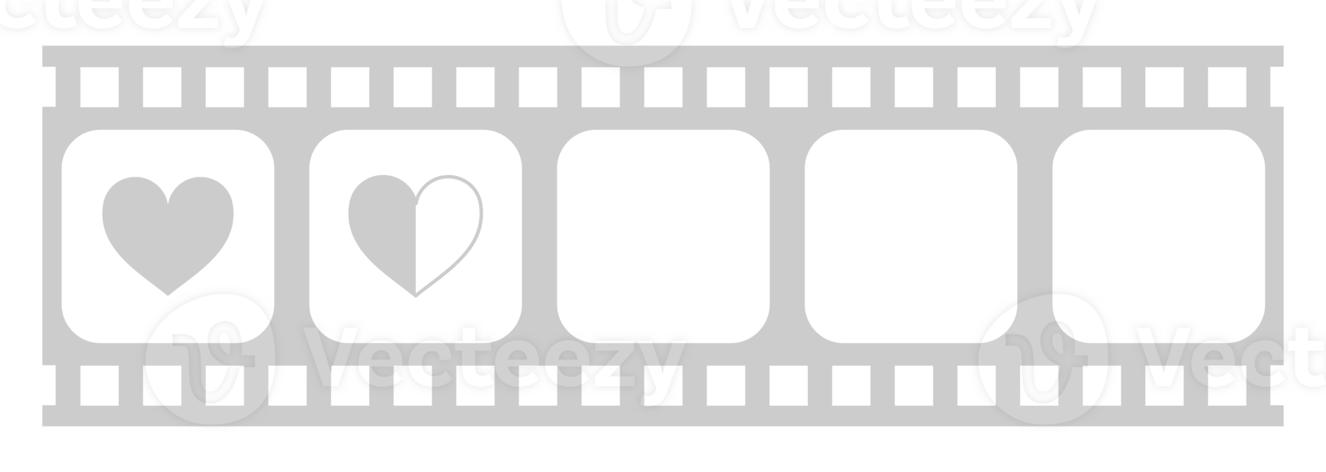 hjärta form i de filmremsa silhuett, film tecken för romantisk eller roman eller valentine serier, kärlek eller tycka om betyg nivå ikon symbol för romantik film berättelse. betyg 1,5. formatera png