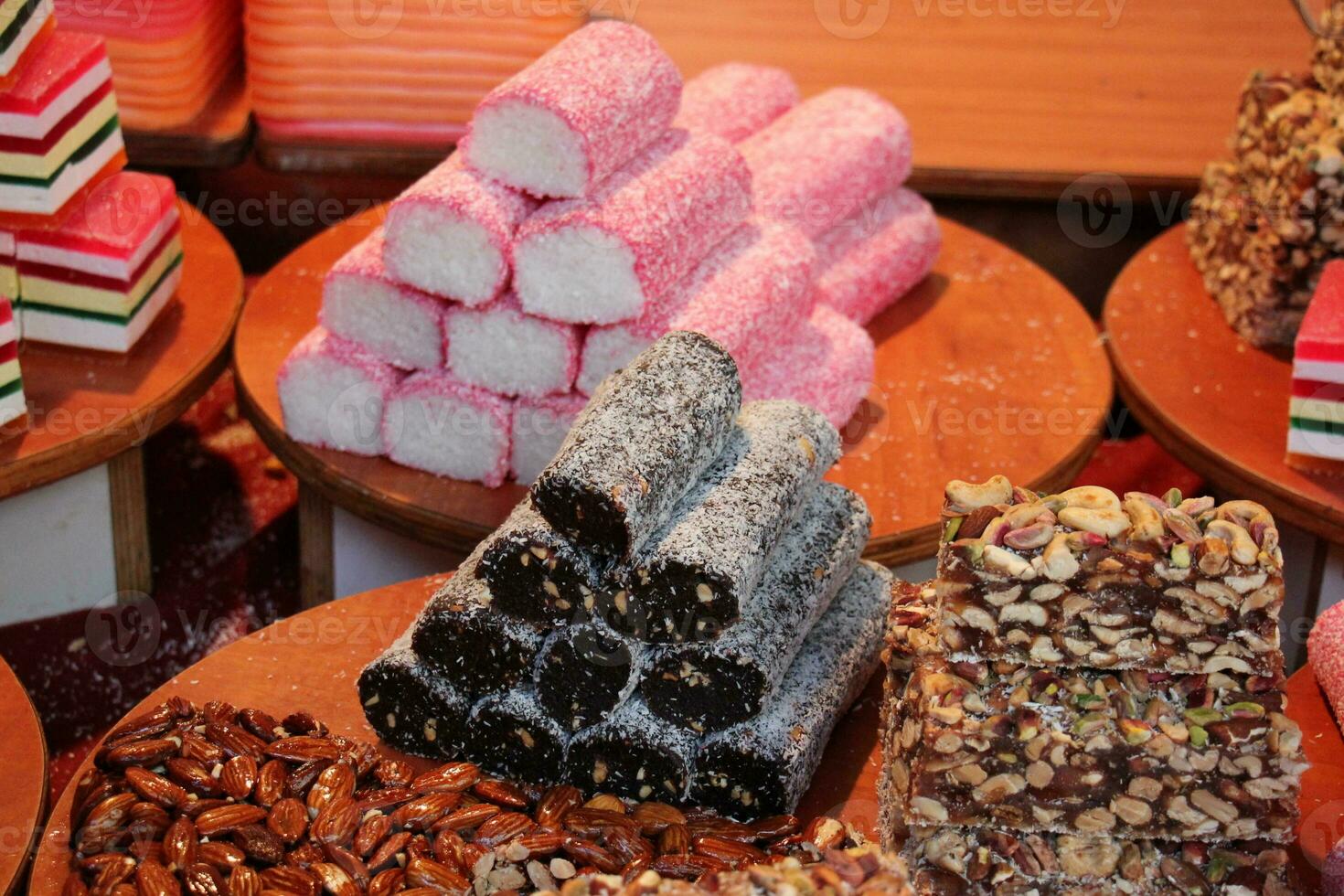 Oriental sweets and candies are sold at a bazaar in Israel. photo