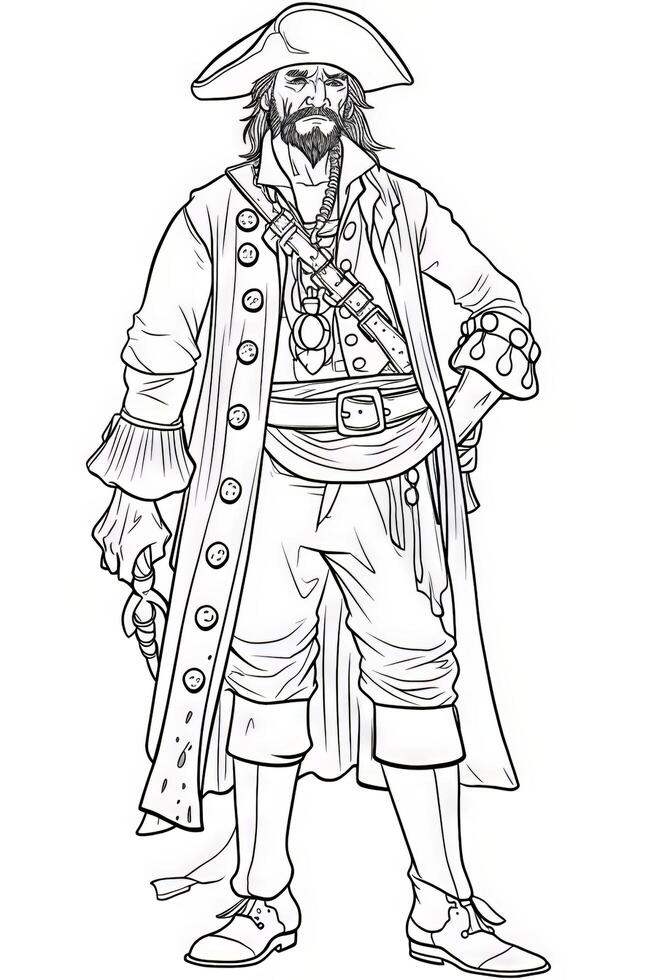 Pirate. Set of black and white illustrations for coloring book.. photo
