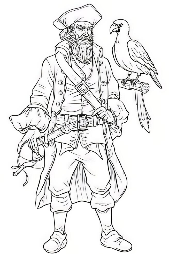 Pirate. Set of black and white illustrations for coloring book.. photo