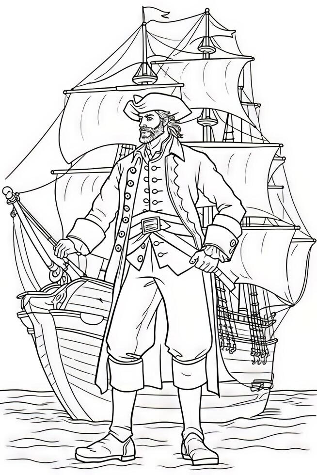 Pirate. Set of black and white illustrations for coloring book.. photo
