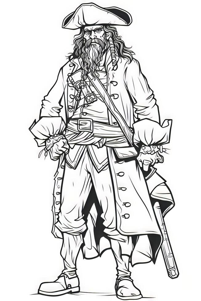 Pirate. Set of black and white illustrations for coloring book.. photo