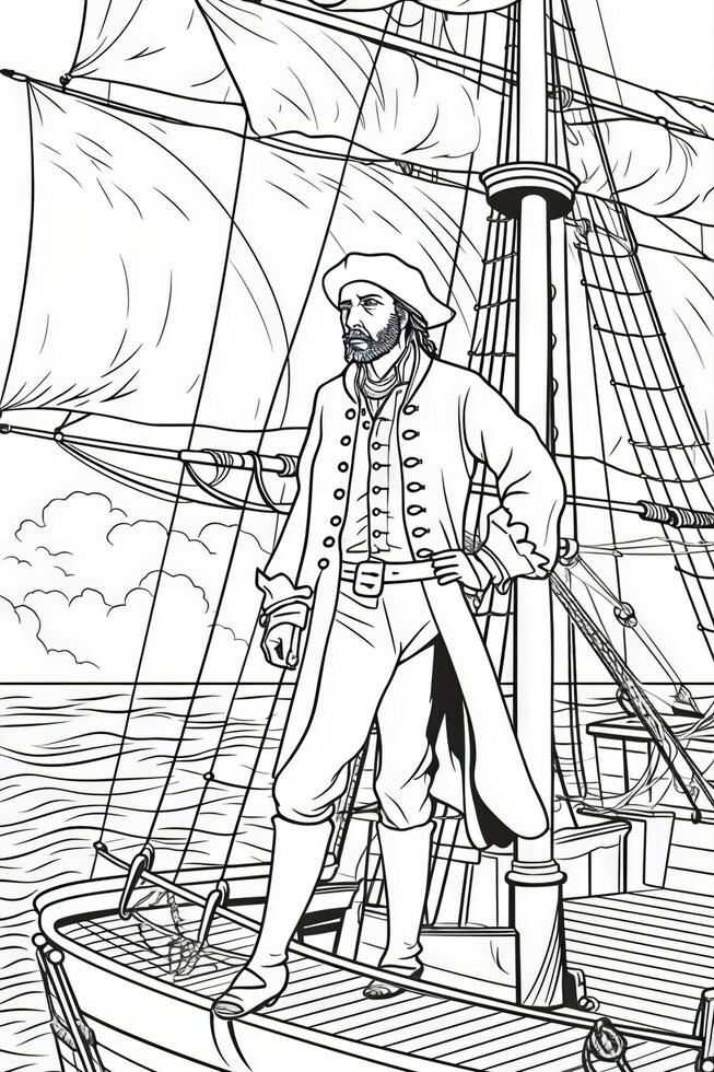 Pirate. Set of black and white illustrations for coloring book.. photo