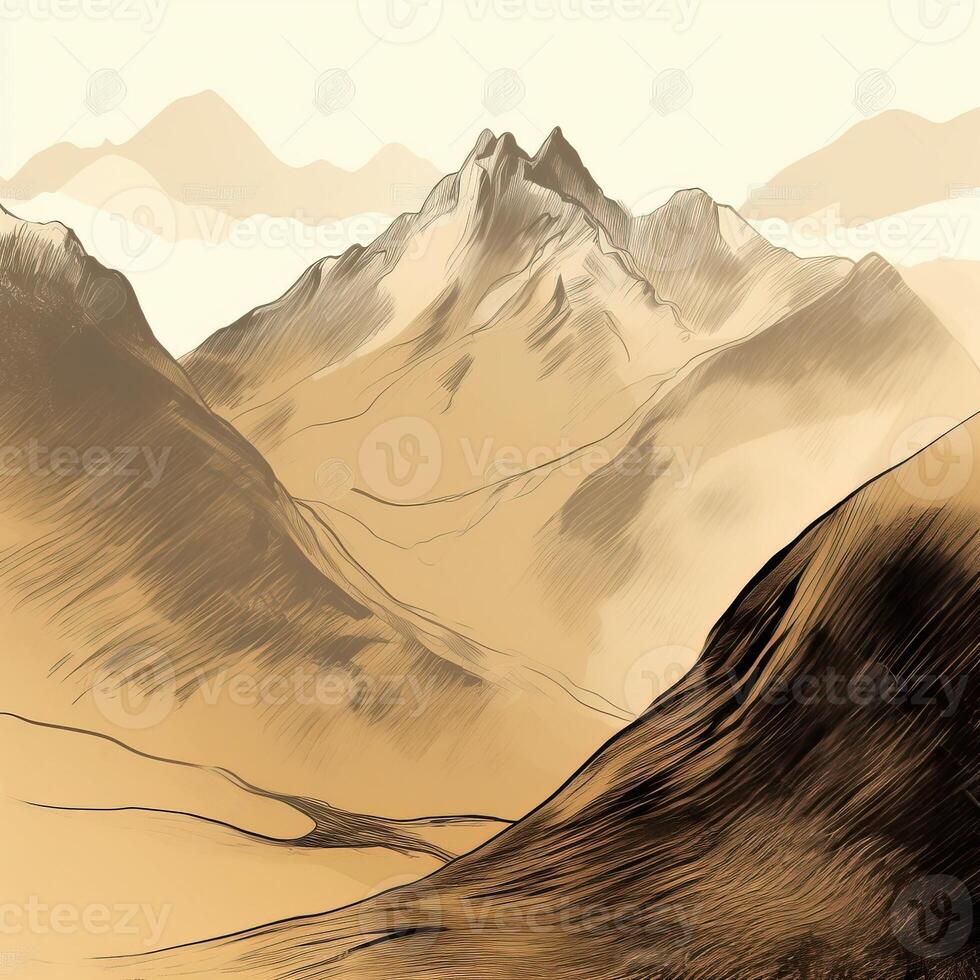 Mountains pencil drawing simple illustration of Mountains pencil drawing simple photo