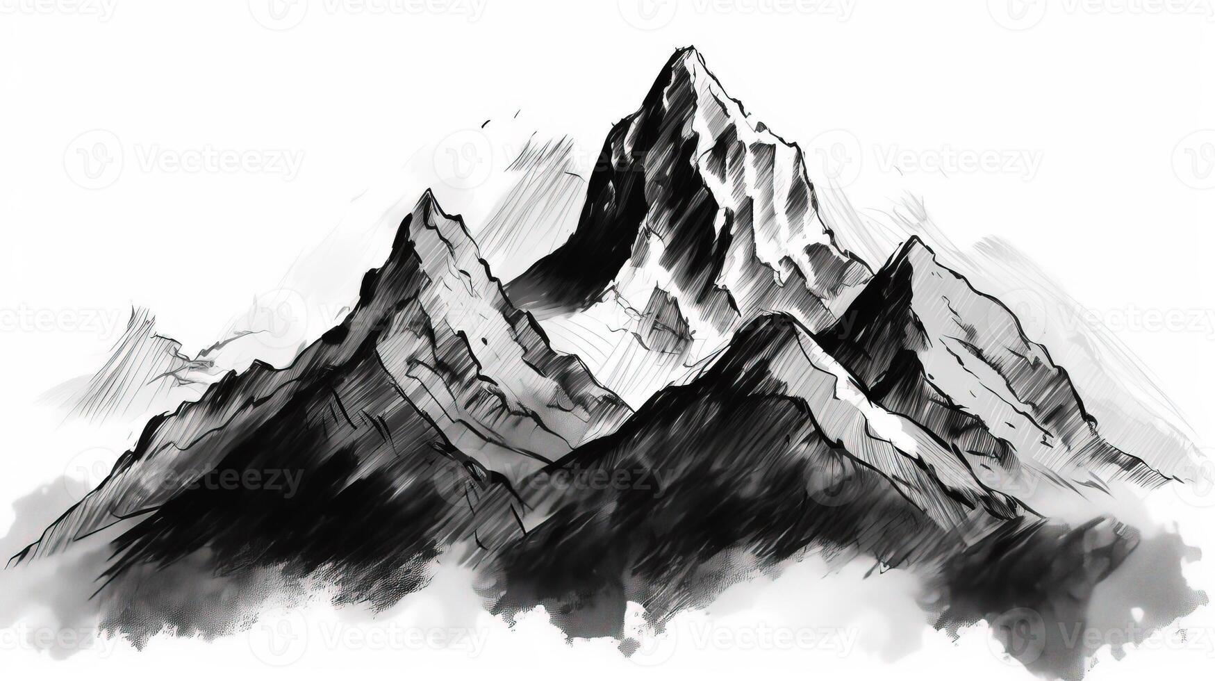 Mountain range black and white, pencil illustration of mountain range black and white, pencil photo