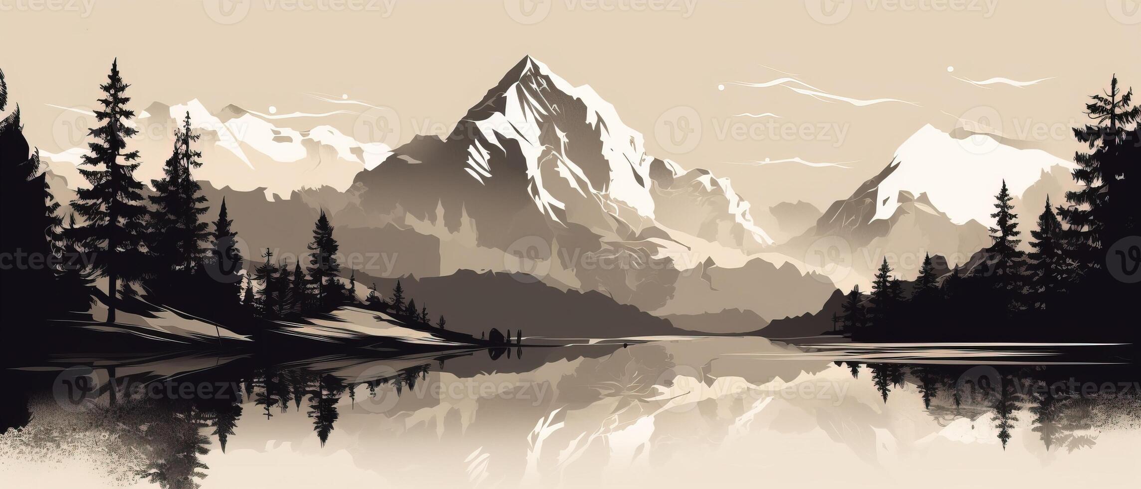 Snow white mountain range silhouette illustration of snow white mountain range silhouette photo