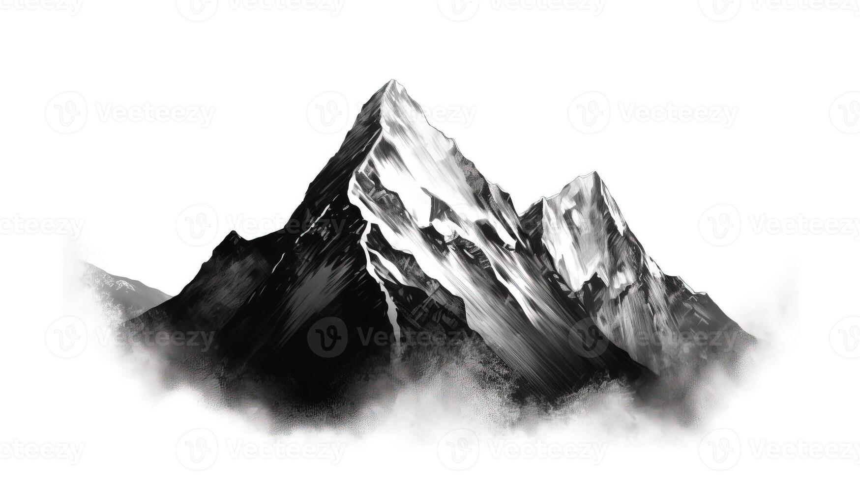 montaña rango negro y blanco, lápiz ilustración de generado ai montaña rango negro y blanco, lápiz foto
