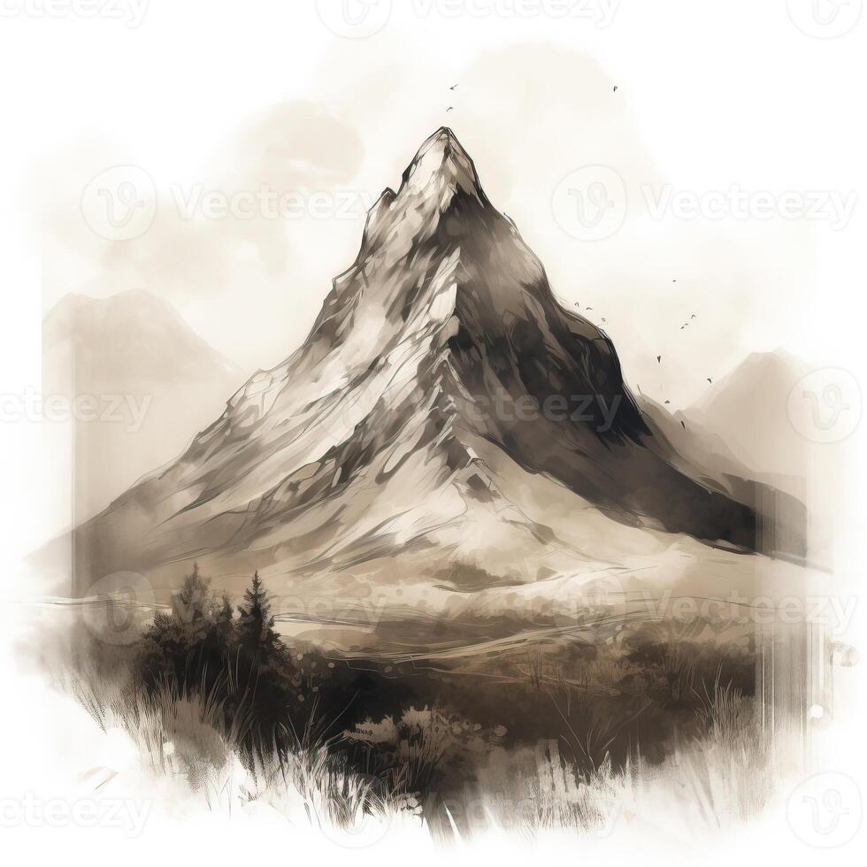 Olden style hand drawing brush mountain illustration of Olden style hand drawing brush mountain photo