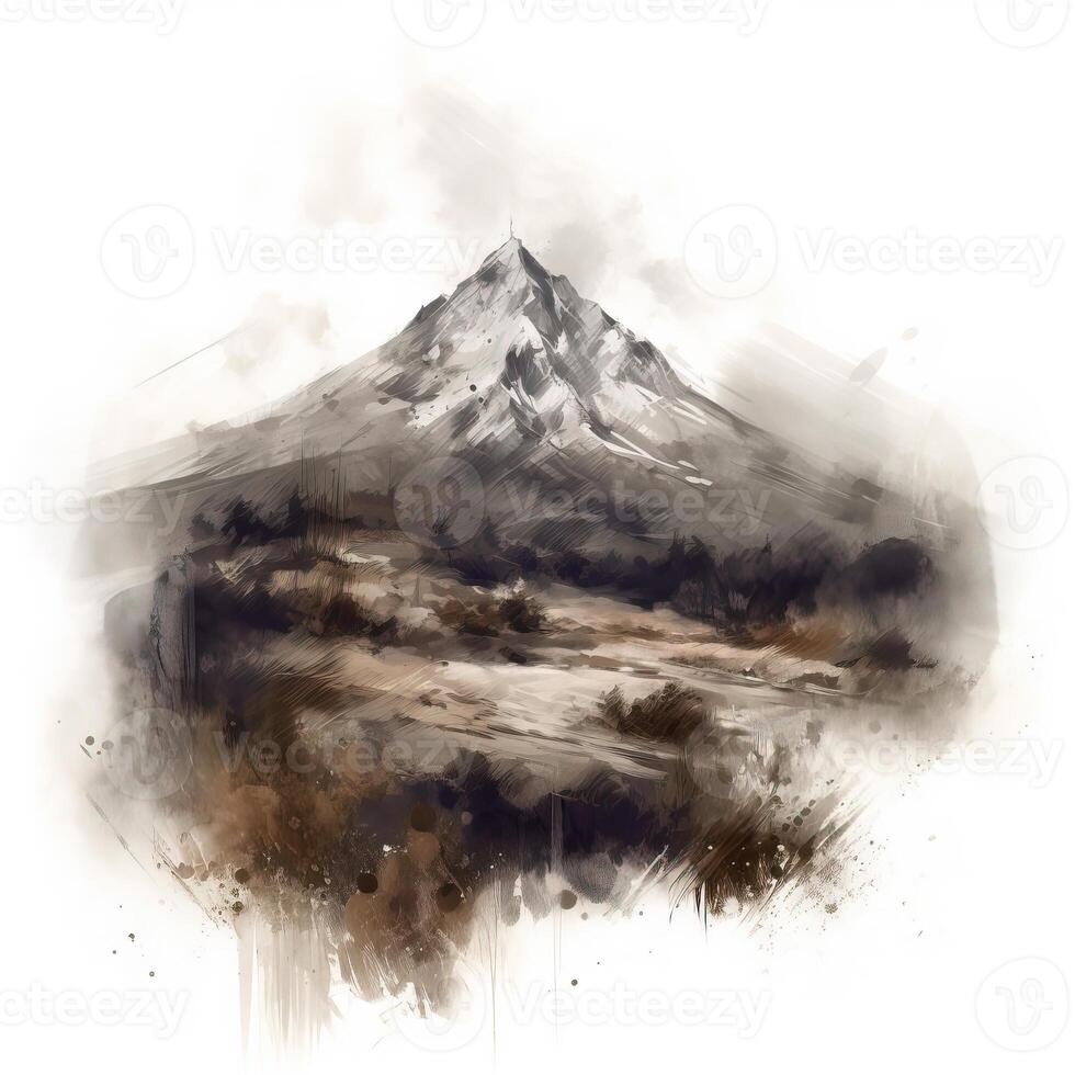 viejo estilo mano dibujo cepillo montaña ilustración de generado ai viejo estilo mano dibujo cepillo montaña foto