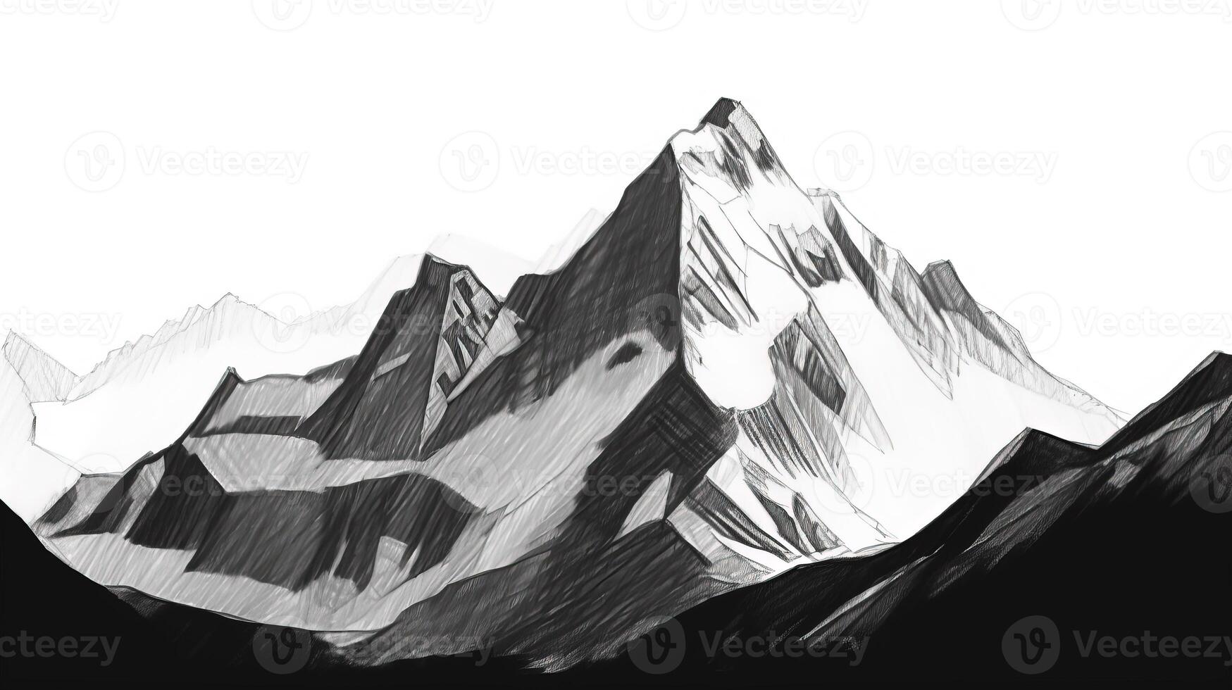 Mountain range black and white, pencil illustration of mountain range black and white, pencil photo