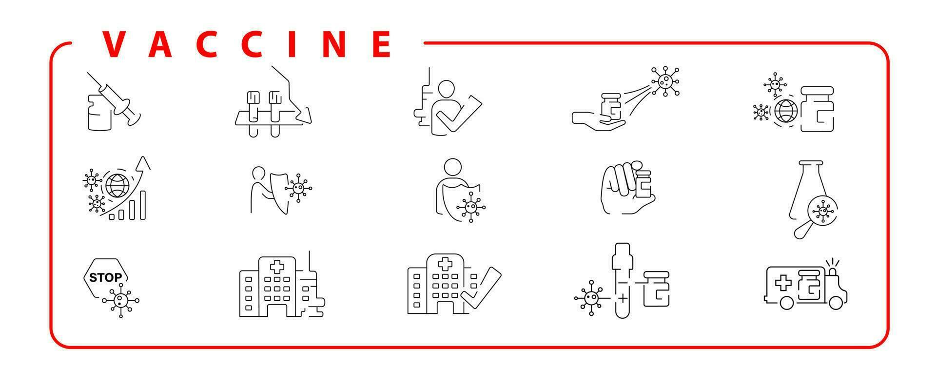 Vaccines line icon set. Included the icons as vaccination, vaccinator, COVID-19, syringe vector