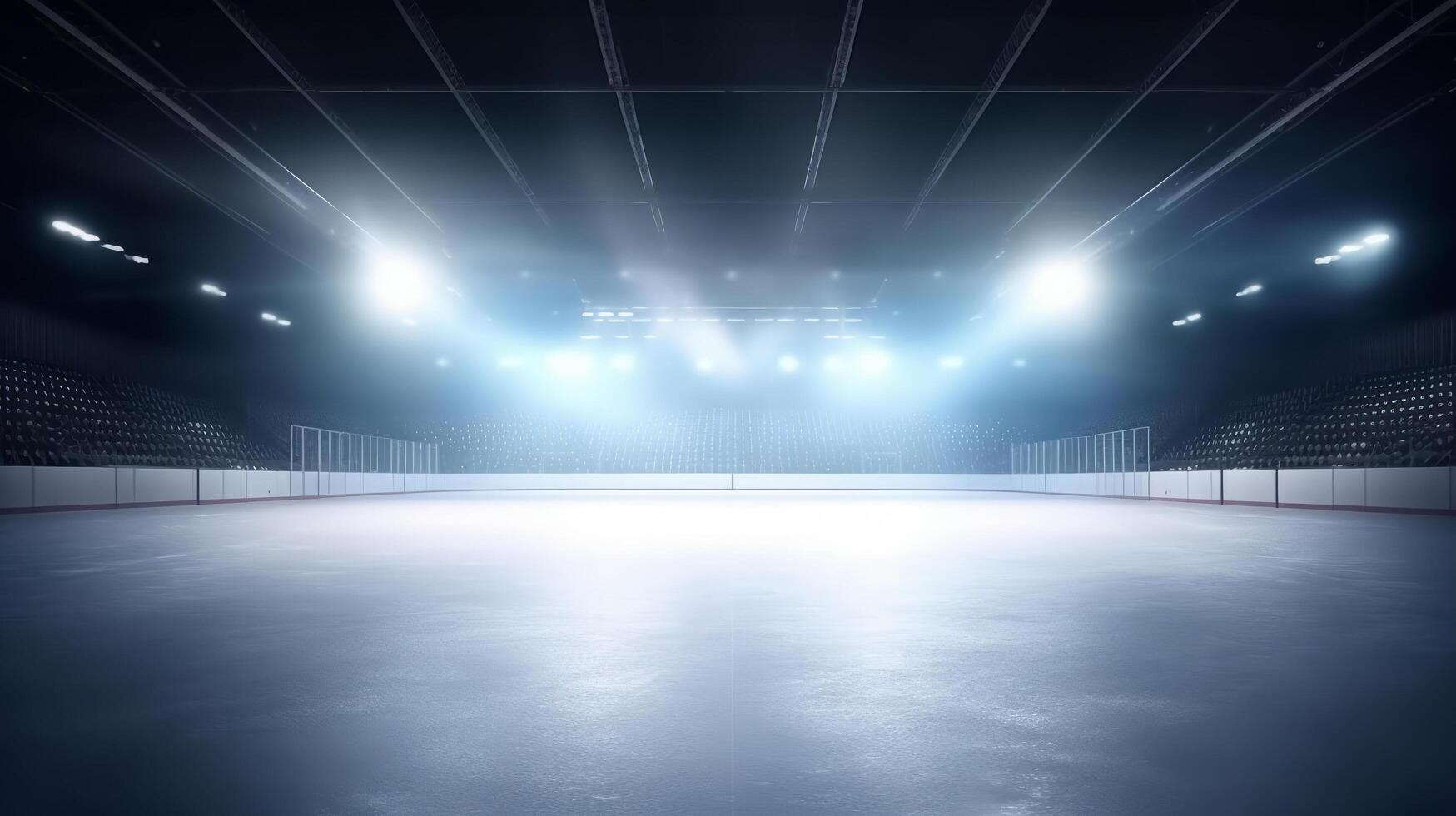 Empty ice rink with lights. Illustration photo