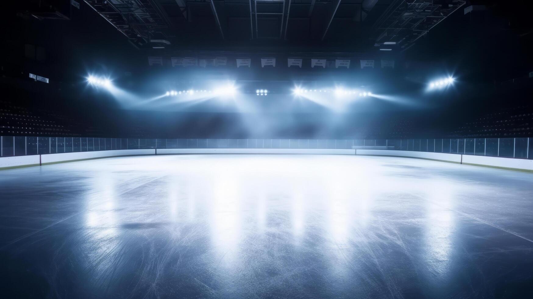 Empty ice rink with lights. Illustration photo