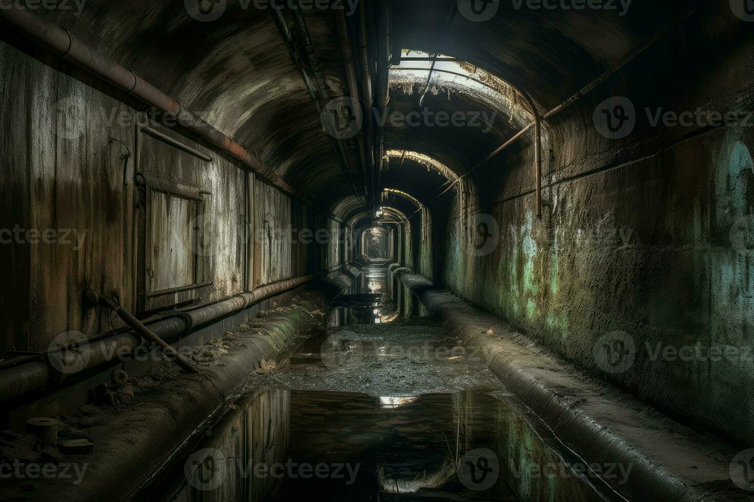Old steel tunnel. Generate Ai photo