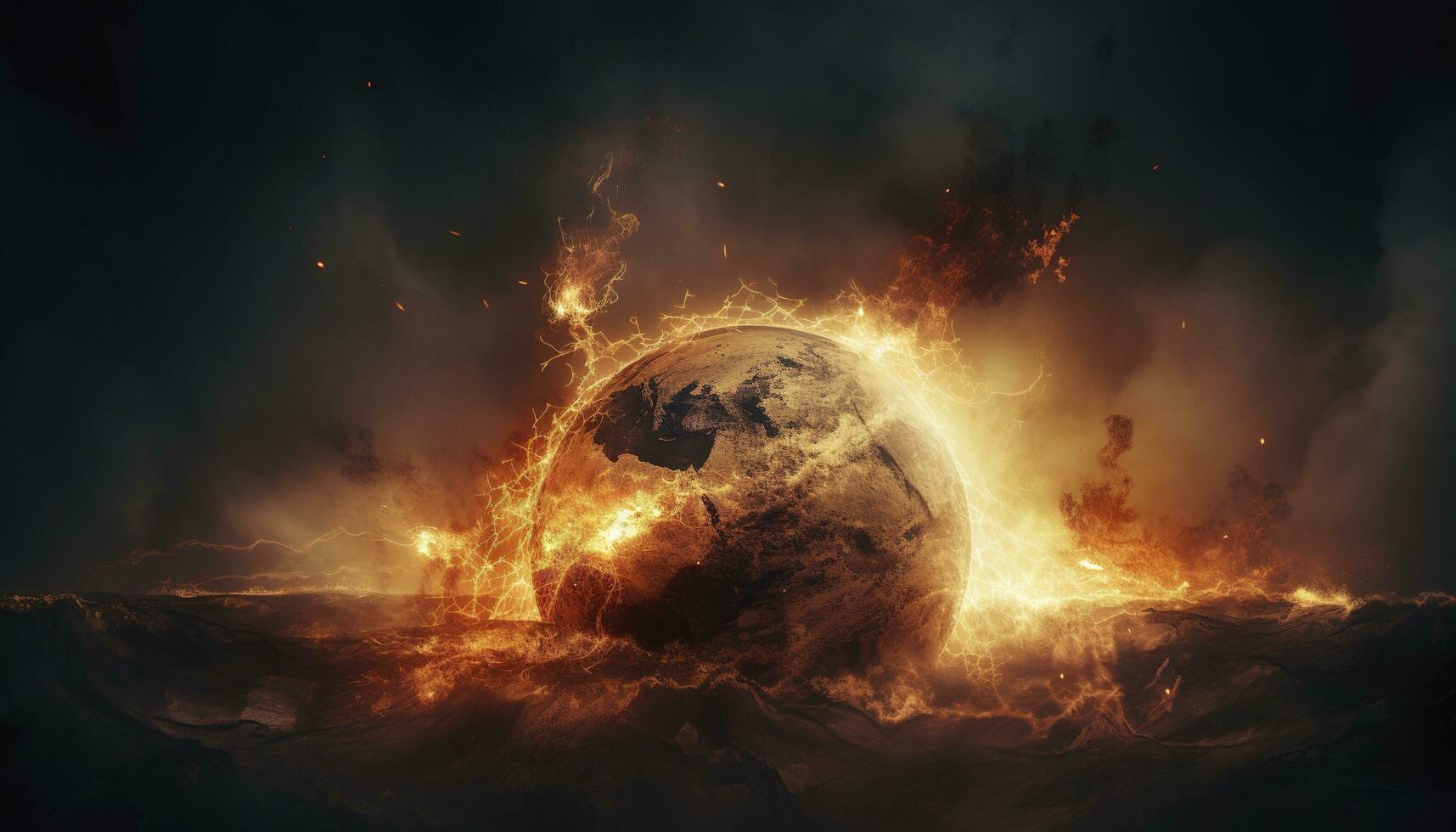 Post apocalypse. Nuclear apocalypse survivor. Ruined Cityscape. Concept. Banner size. Header, A nuclear explosion in the center of the metropolis. The beginning of apocalyptic, generate ai photo