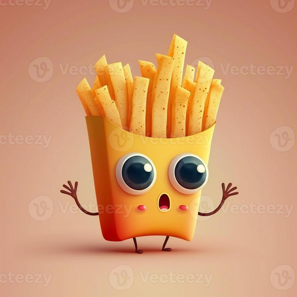 French fries as fast food Charector. photo