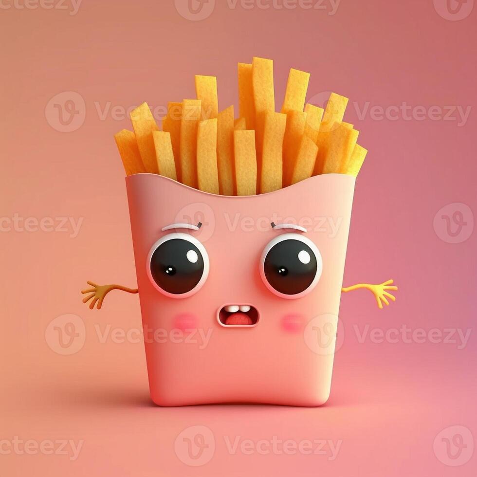 French fries as fast food Charector. photo