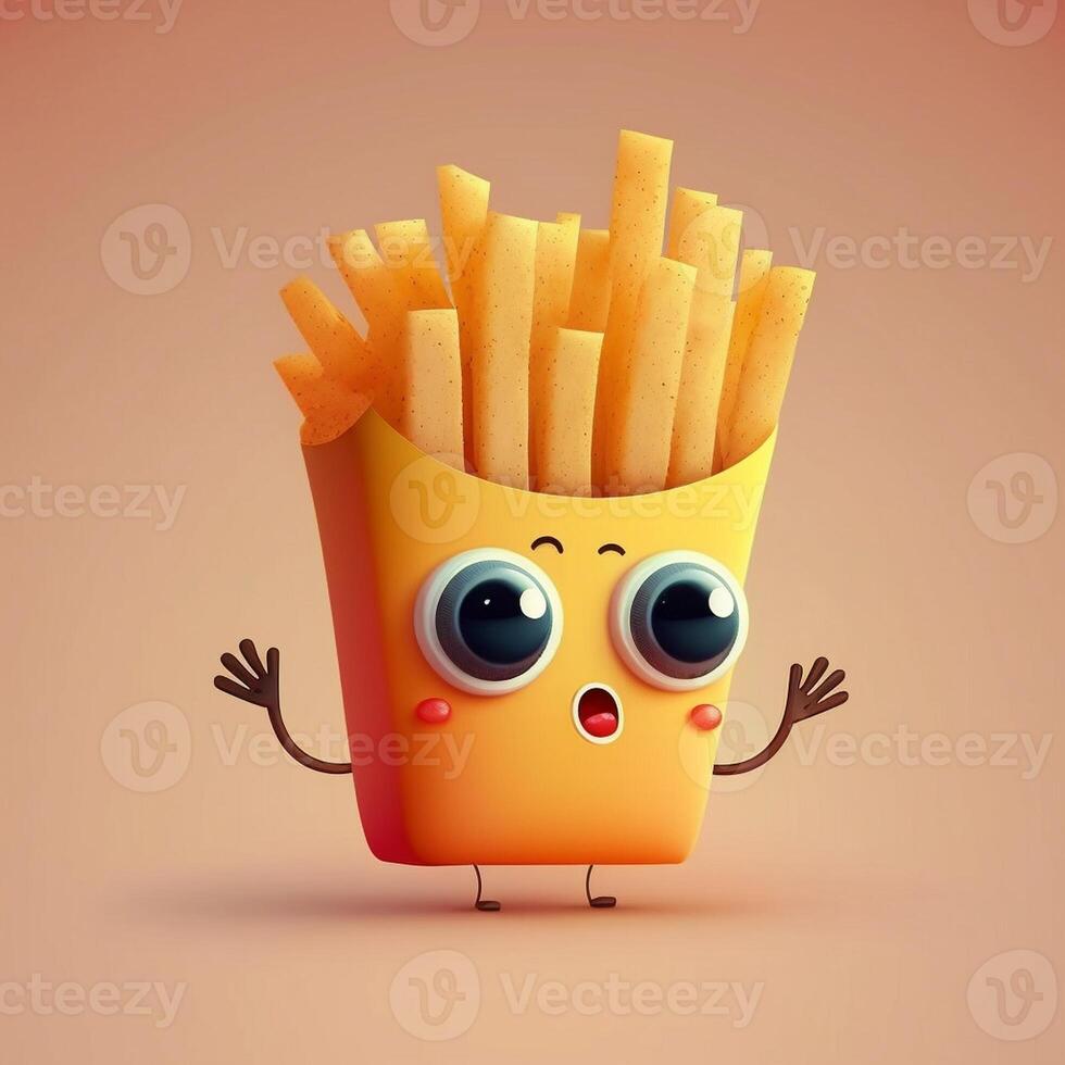 French fries as fast food Charector. photo