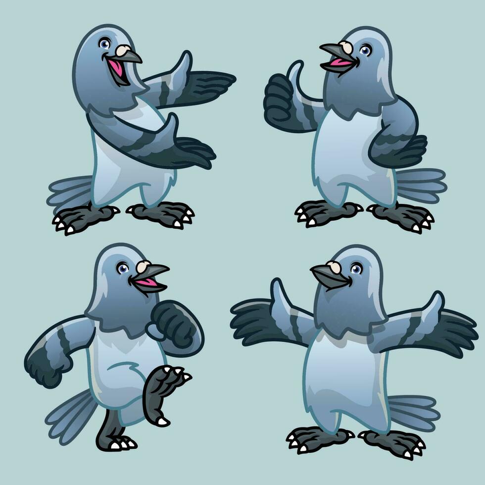 set cartoon character of pigeon bird vector