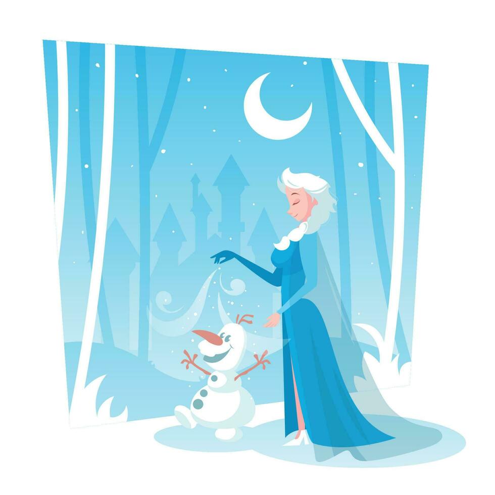 A Girl Walking with Snowman vector