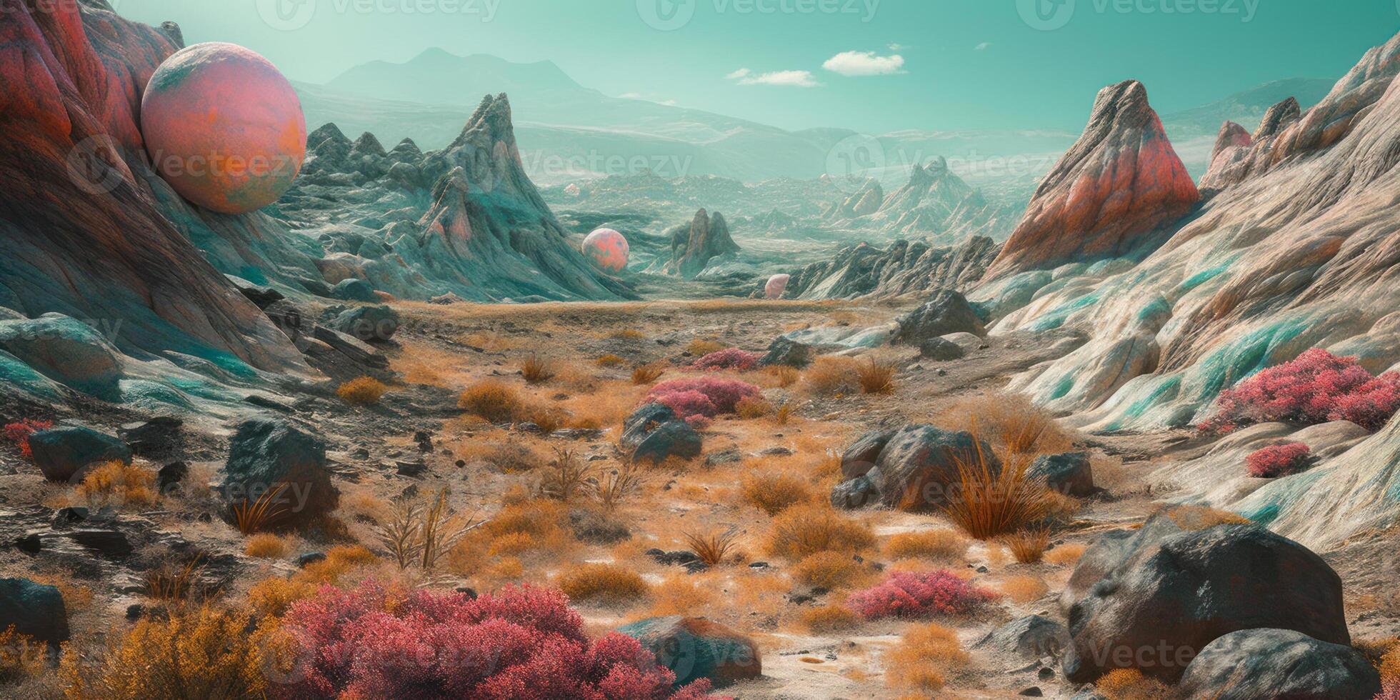 espacio montaña Desierto paisaje de nuevo planeta generativo ai foto