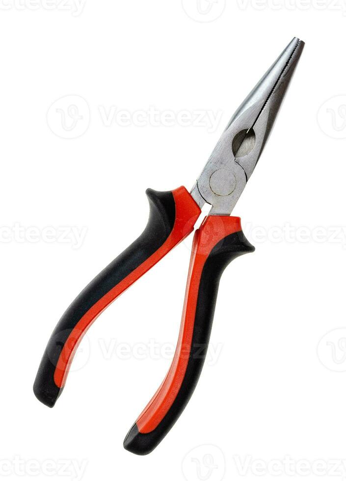 long-nose pliers with red and black rubber handle photo