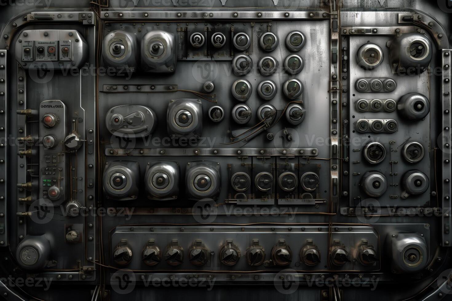 Futuristic biomechanical scifi texture wall panel switches and rivets. photo