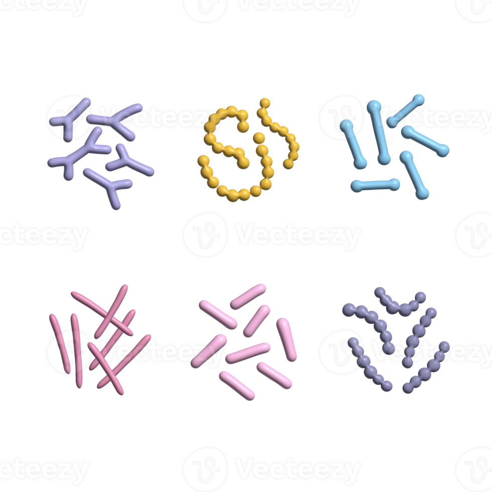 3d render Probiotics bacteria set. Gut microbiota with healthy