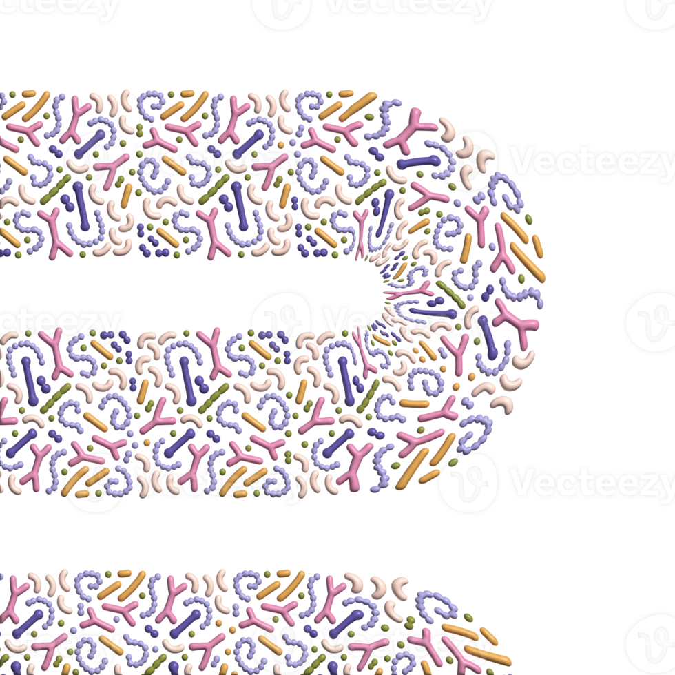 3d render Microbiome abstarct banner design. Probiotics concept. Lactic acid bacteria. Good microorganisms for gut, intestinal flora health. Microflora. Volume illustration. png