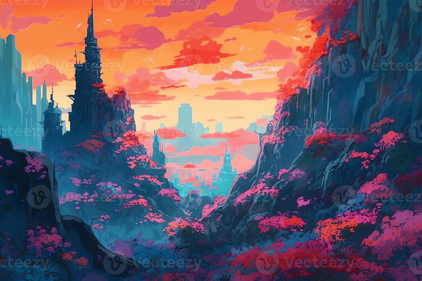 Abstract background swirling background studio ghibli realistic maximalist low detail concept art cinematic atmospheric epic composition dramatic light vibrant colors high contrasts. photo