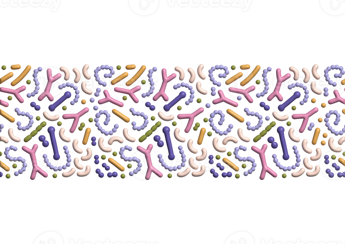 3d framställa microbiome sömlös gräns. probiotisk bakterie skriva ut med färgrik laktobacillus, bifidobakterier, acidophilus. volym biologi illustration. png