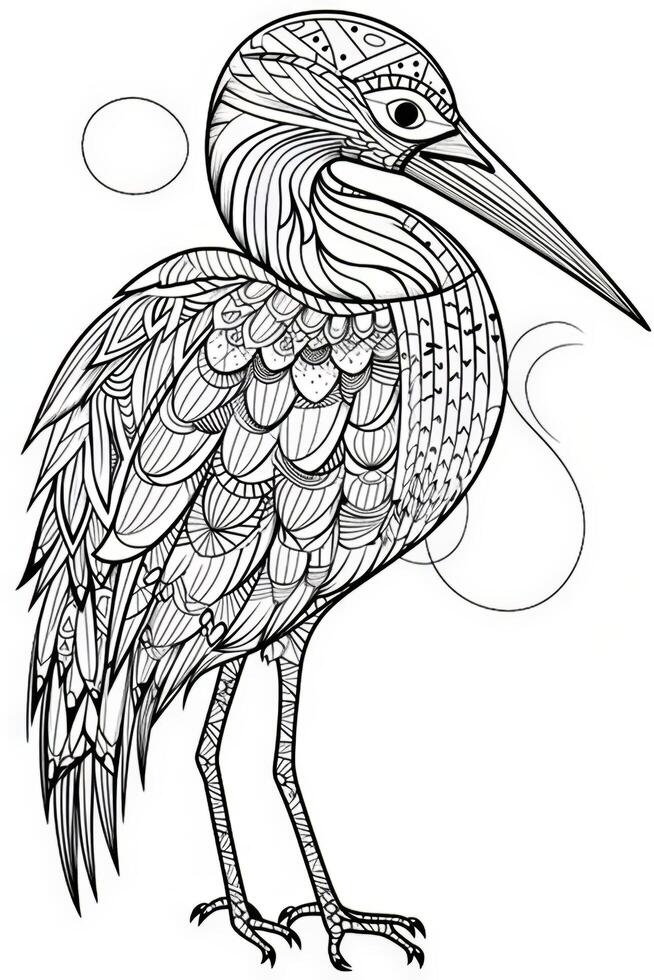 .Coloring book for adult and older children. Coloring page with a picture of heron. photo