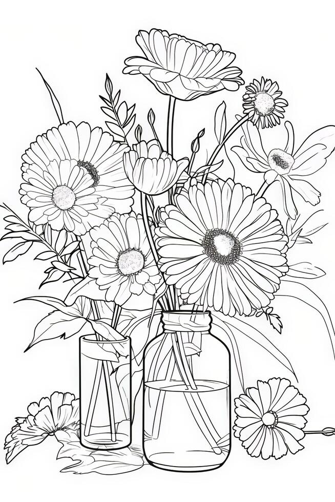 Decorative vase with flowers and leaves for coloring book. illustration.. photo