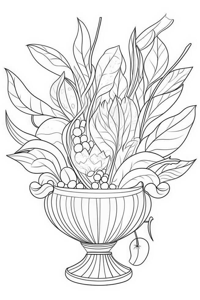 Decorative vase with flowers and leaves for coloring book. illustration.. photo