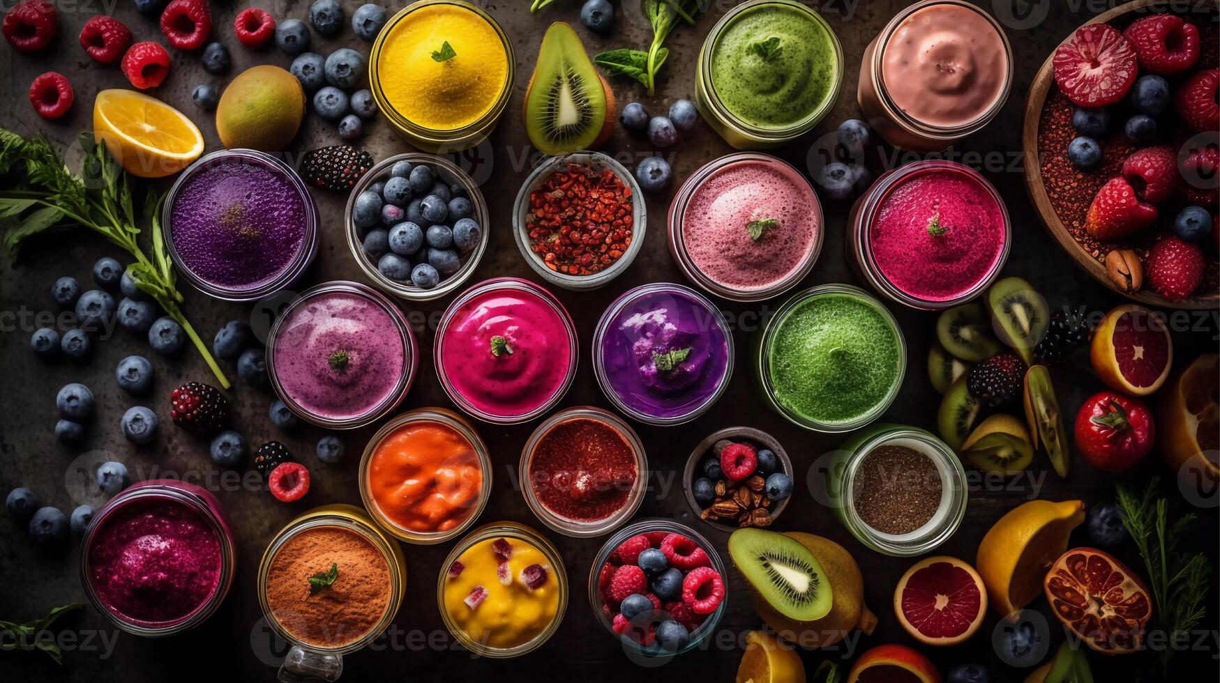 Immunity-Boosting Smoothie Creations Colorful Superfood Ingredients Artfully Arranged before Blending photo