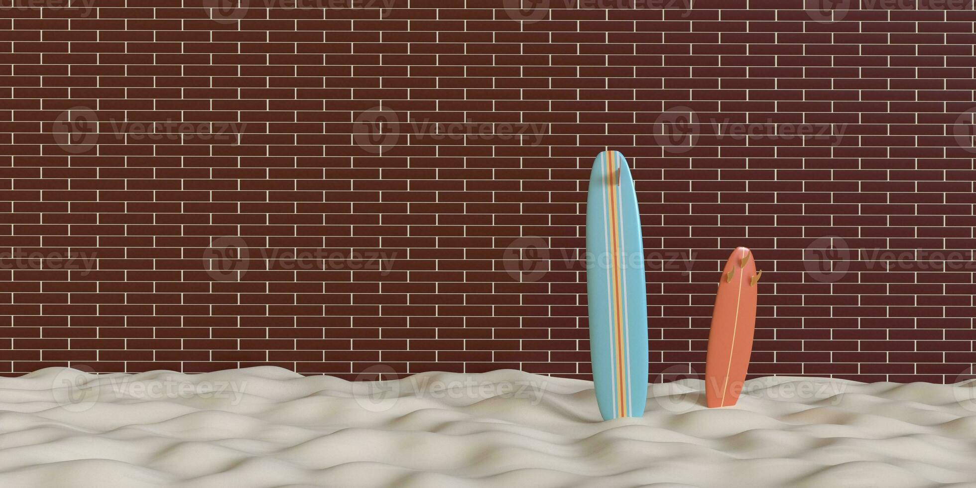 Brick wall concrete orange blue summer holiday surfboard sport beach sea sand sun background  copy space texture holiday vacation lifestyle vintage funny enjoy travel trip tourism paradise.3d render photo