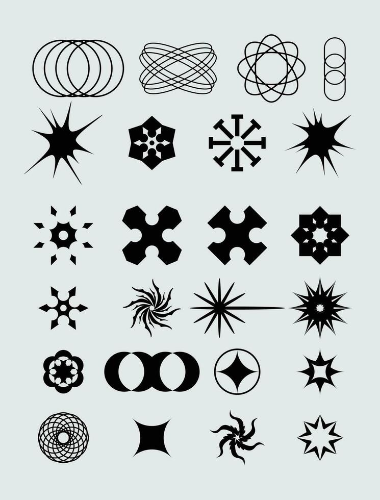 Abstract icon shape symbol set bundle geometric spiral brutalism acid element template clip art vector editable