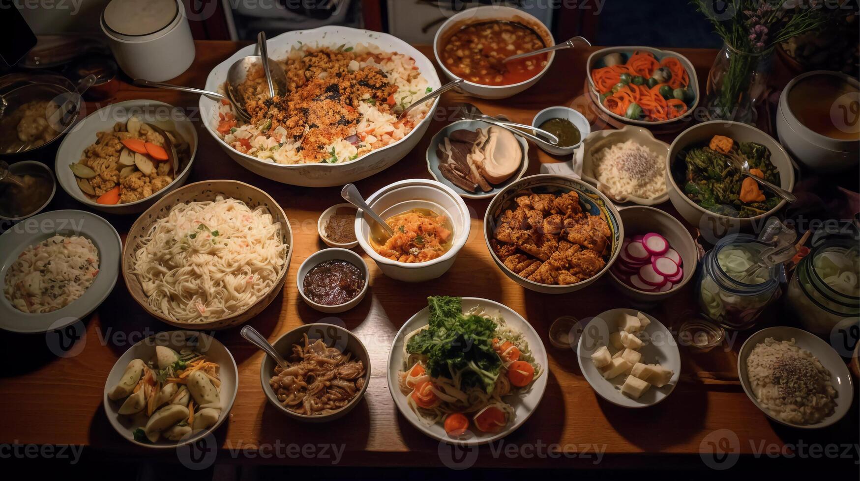 Gut-Healthy Fermentation Feast lavish spread of probiotic-rich fermented foods, including sauerkraut, kimchi, and kefir photo